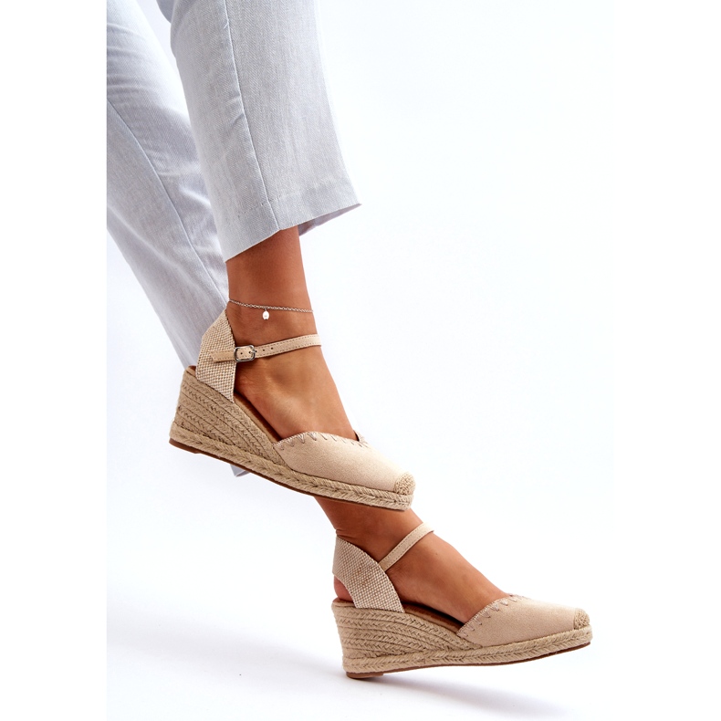 Sandales Compensées Espadrilles En Daim Avec Tresse Beige Raylin 1