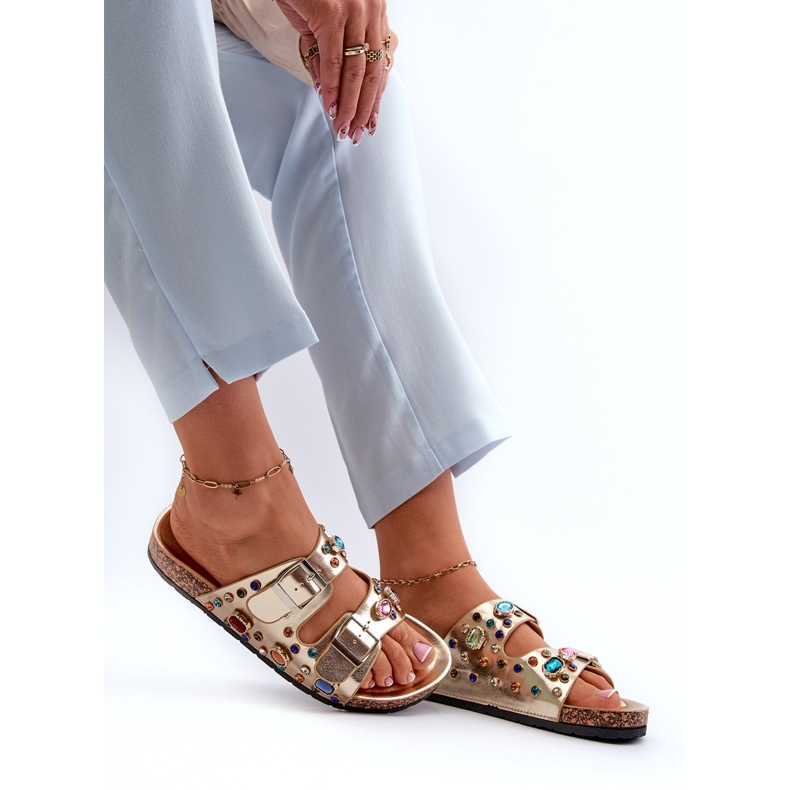 Tongs Décorées Pour Femmes Avec Boucles S.Barski MY121 Or doré 4