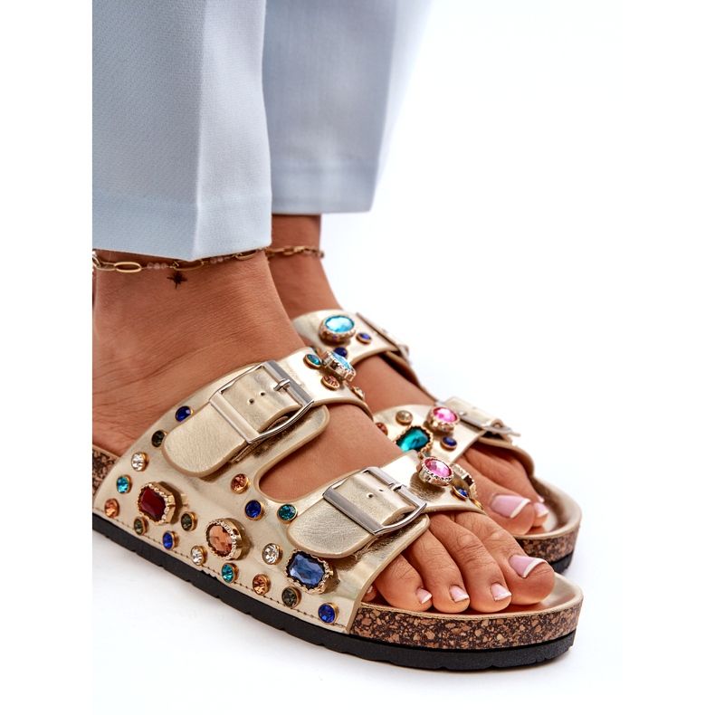 Tongs Décorées Pour Femmes Avec Boucles S.Barski MY121 Or doré 3