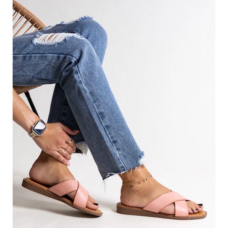 Tongs en éco-cuir Klementyna roses 1