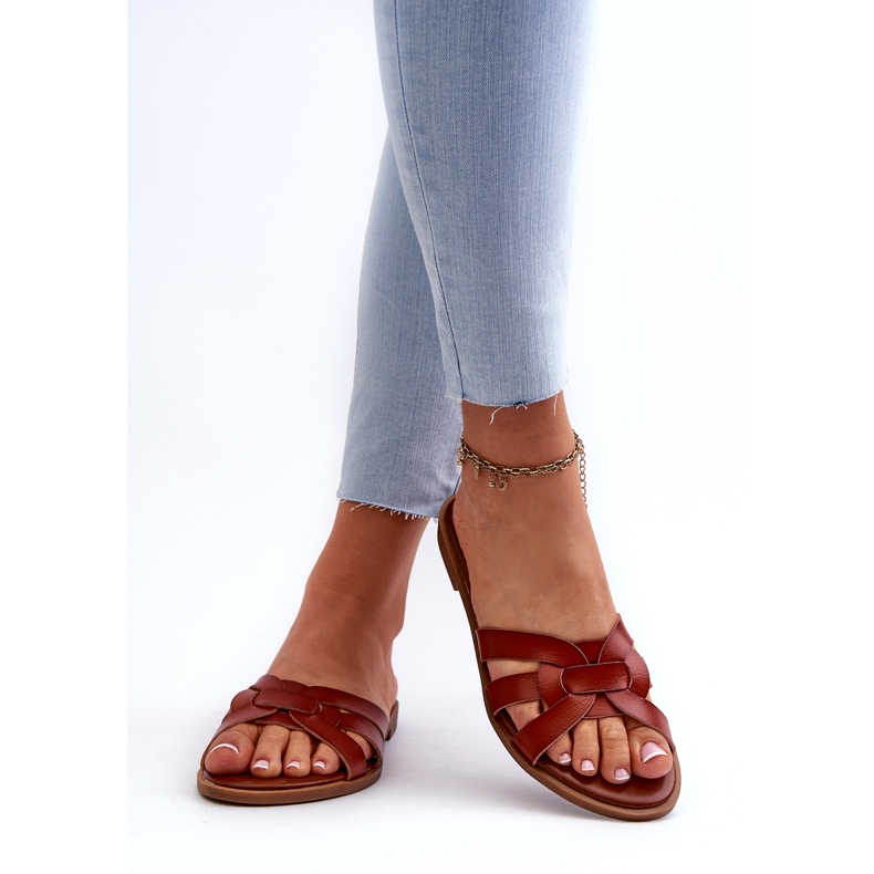 Evento Tongs plates pour femmes en cuir écologique, marron brun 3