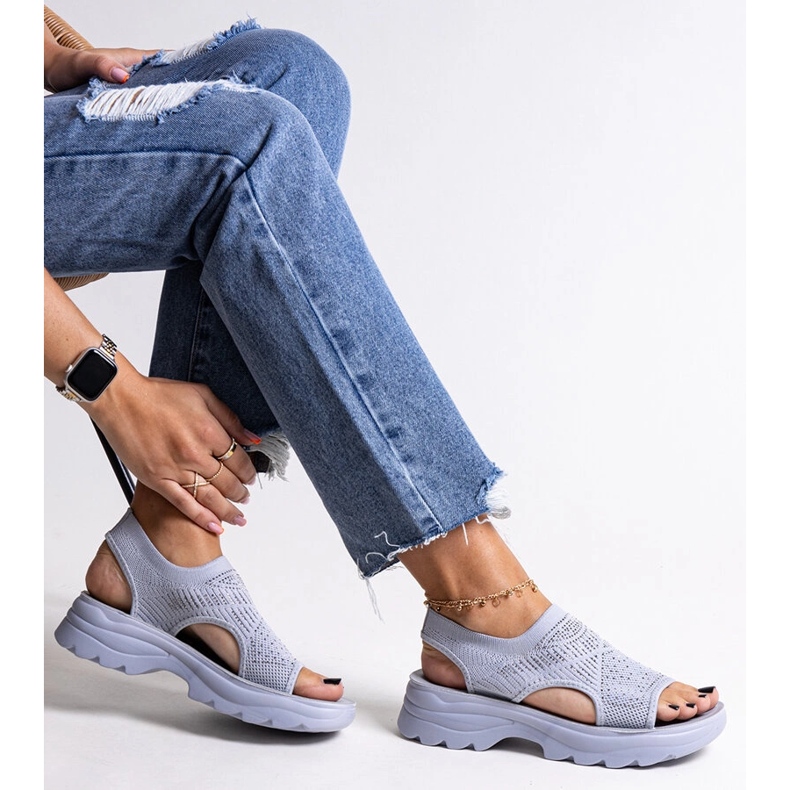 Sandales à plateforme en tissu gris avec strass Delmare 1