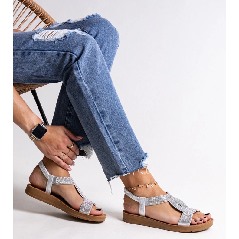Sandales argentées ornées de zircons Michalina 1