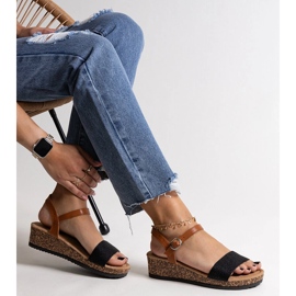 Sandales compensées basses en liège Malada noires 1