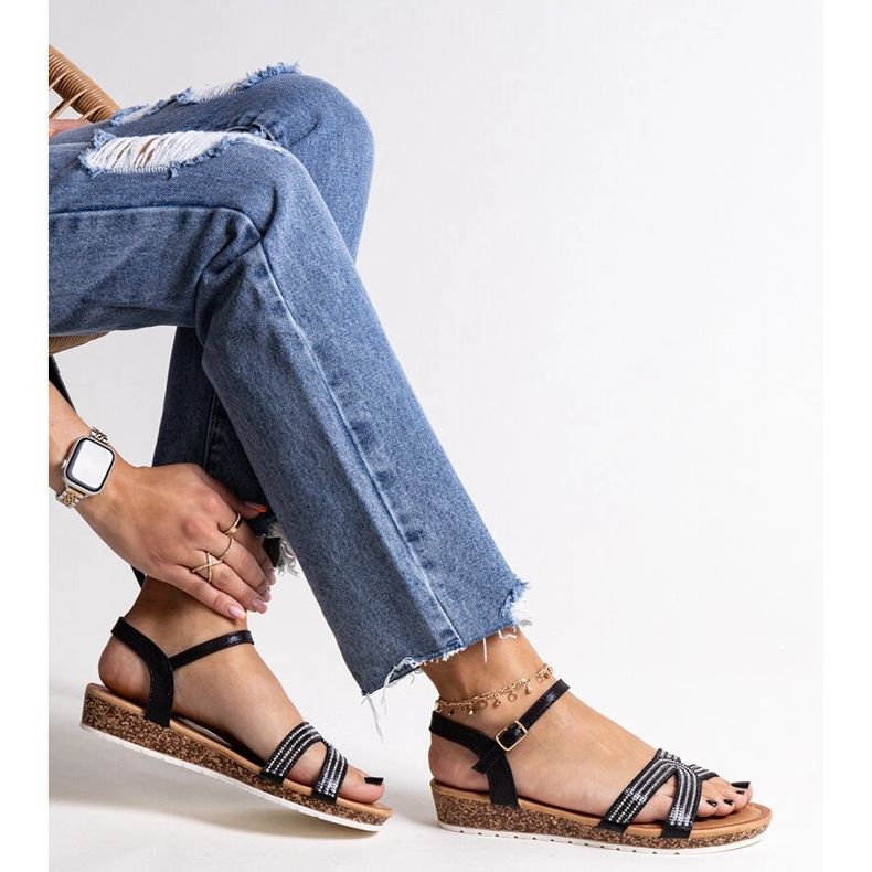 Sandales compensées basses noires Saila 1