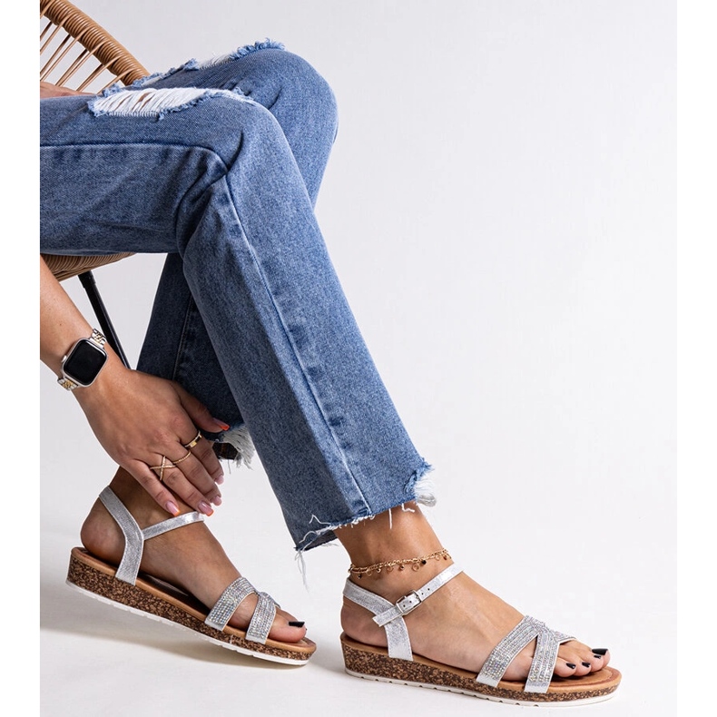 Sandales compensées basses argentées Saila 1