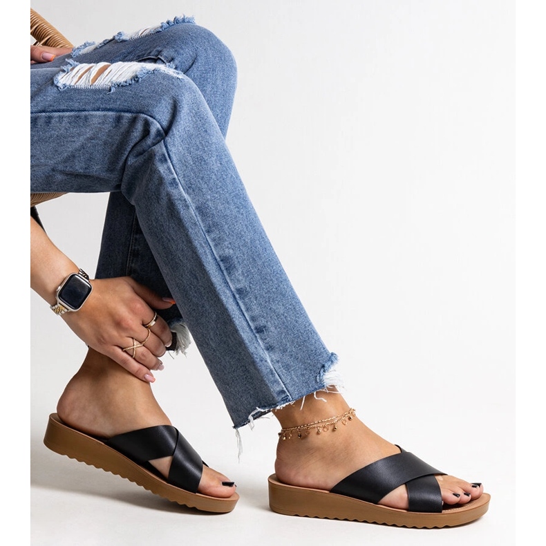 Mules compensées noires en cuir écologique Burtuka 1