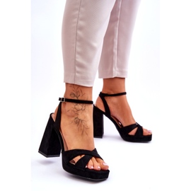 Sandales en daim à talons carrés, noir le noir 1