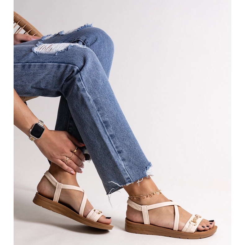 Sandales beiges à boucle dorée Pamphila 1