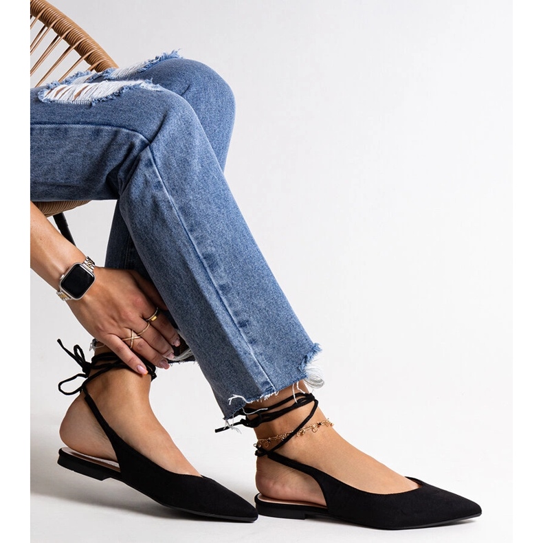 Ballerines noires à lacets Leaia et talon ouvert le noir 1