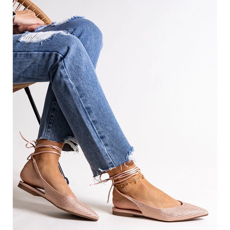 Ballerines Safine roses à lacets et strass 1 Ballerines Safine roses à lacets et strass 1