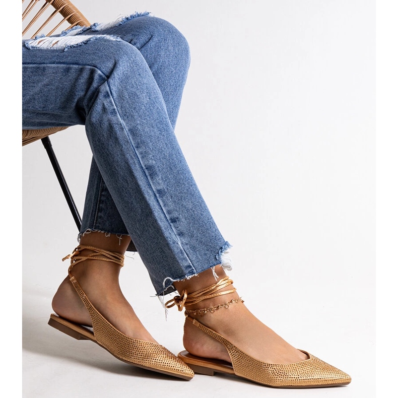 Ballerines Safine dorées à lacets avec zircons cubiques 1