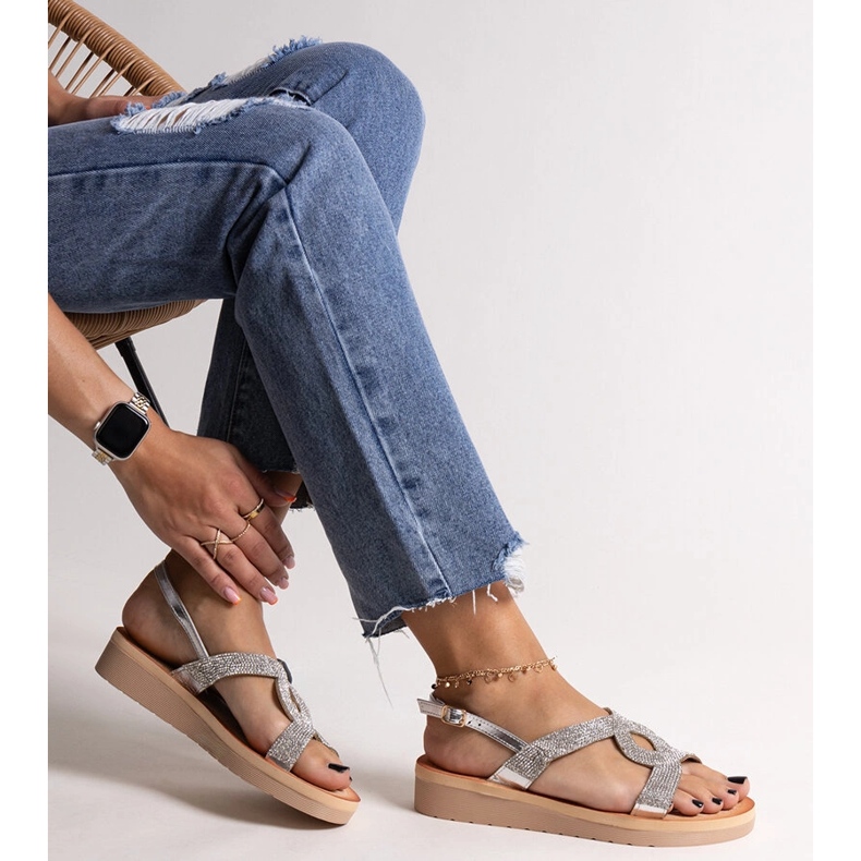 Sandales à plateforme argentées avec strass Mifsa 1