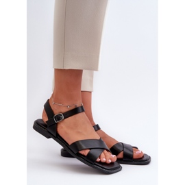 Sandales plates pour femmes en cuir écologique S.Barski KV27-003 Noir le noir 1