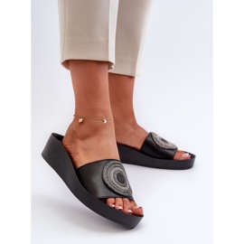 Tongs en cuir pour femmes avec décoration S.Barski KV27-019 Noir le noir 2