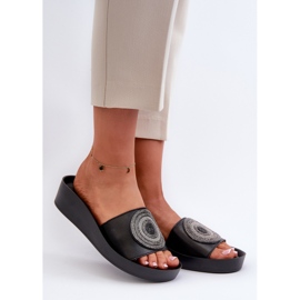 Tongs en cuir pour femmes avec décoration S.Barski KV27-019 Noir le noir 1
