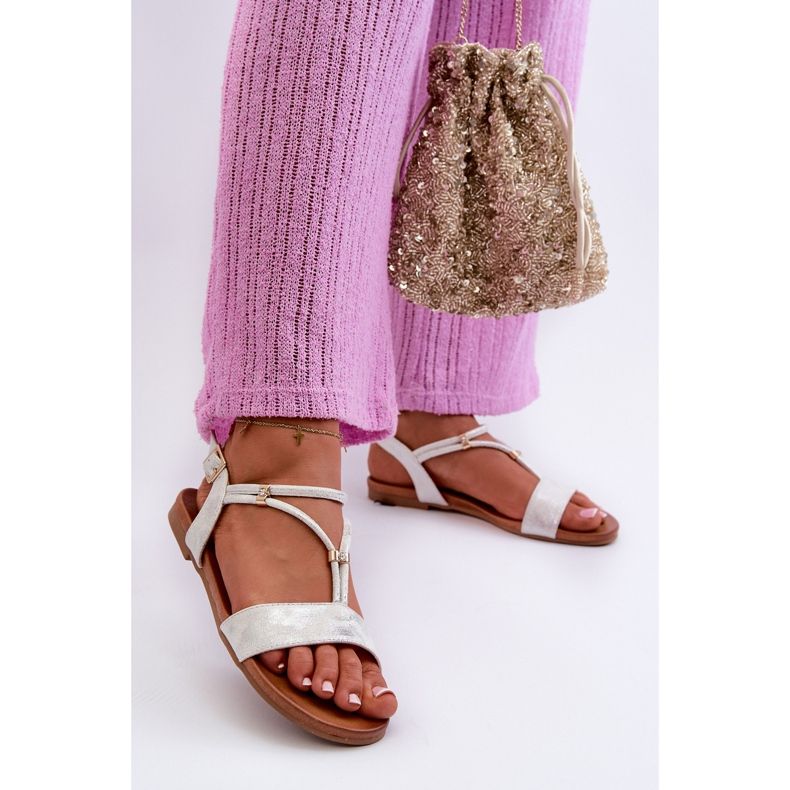 Sandales Plates à Brides pour Femme S.Barski KV27-010 Blanc et Argent 1