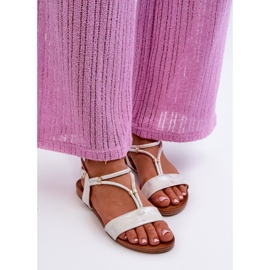 Sandales Plates à Brides pour Femme S.Barski KV27-010 Blanc et Argent 2