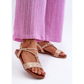 Sandales plates à brides pour femmes S.Barski KV27-010 Or doré 2