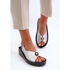 Sandales Femme En Cuir Sur Compensée Et Plateforme S.Barski KV27-020 Argent 2