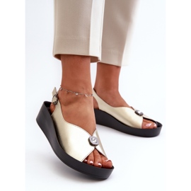 Sandales compensées et plateforme en cuir pour femmes S.Barski KV27-020 Or doré 2