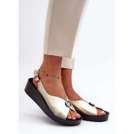 Sandales compensées et plateforme en cuir pour femmes S.Barski KV27-020 Or doré 1