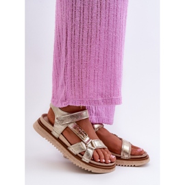 Zazoo 50103 Sandales en cuir pour femme sur plateforme, doré 1