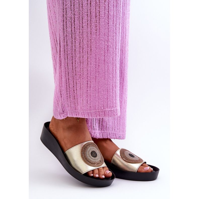 Tongs en cuir pour femmes avec décoration S.Barski KV27-019 Or doré 2