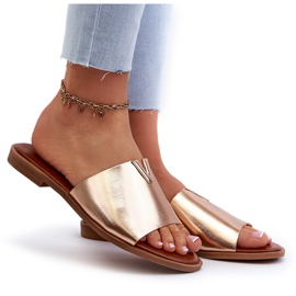 Evento Tongs en Cuir Eco à Talon Plat pour Femme, Doré Maliha 5