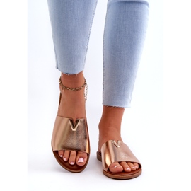 Evento Tongs en Cuir Eco à Talon Plat pour Femme, Doré Maliha 4