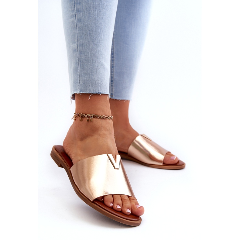 Evento Tongs en Cuir Eco à Talon Plat pour Femme, Doré Maliha 2