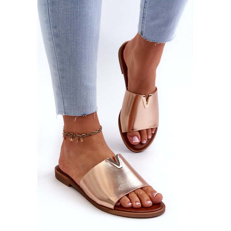 Evento Tongs en Cuir Eco à Talon Plat pour Femme, Doré Maliha 3