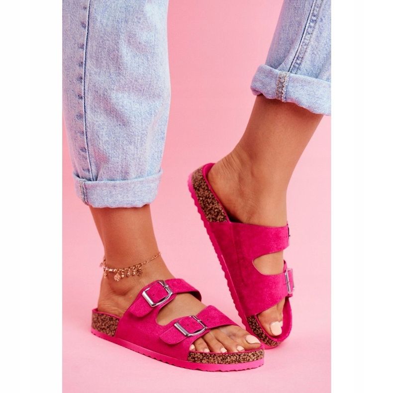 EVE Chaussons Femme Sur Liège Avec Boucles Fuchsia Si Senor rose 1