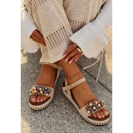 Sandales Pour Femmes Sur Compensée Et Plateforme Avec Décorations S.Barski HY056 Beige 2