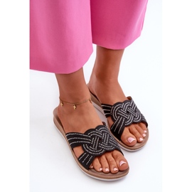 Tongs confortables pour femmes avec zircons cubiques Inblu BV000037 noir le noir 6
