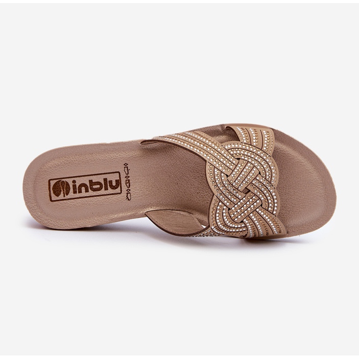 Tongs confortables pour femmes avec zircons cubiques Inblu BV000037 Beige 1