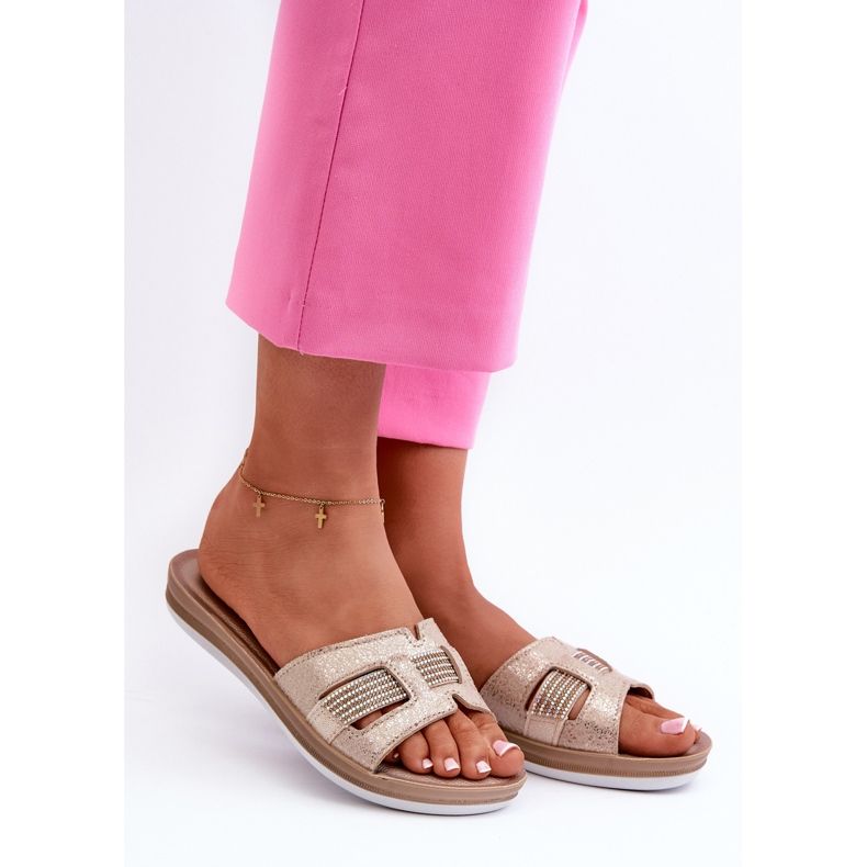 Tongs confortables et brillantes pour femmes Inblu BA000050 Or doré 1