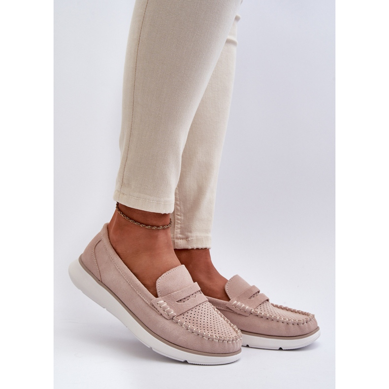 Sergio Leone SP012 Mocassins en daim beige sur la plateforme 1