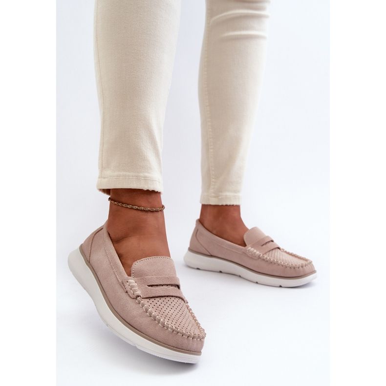 Sergio Leone SP012 Mocassins en daim beige sur la plateforme 2