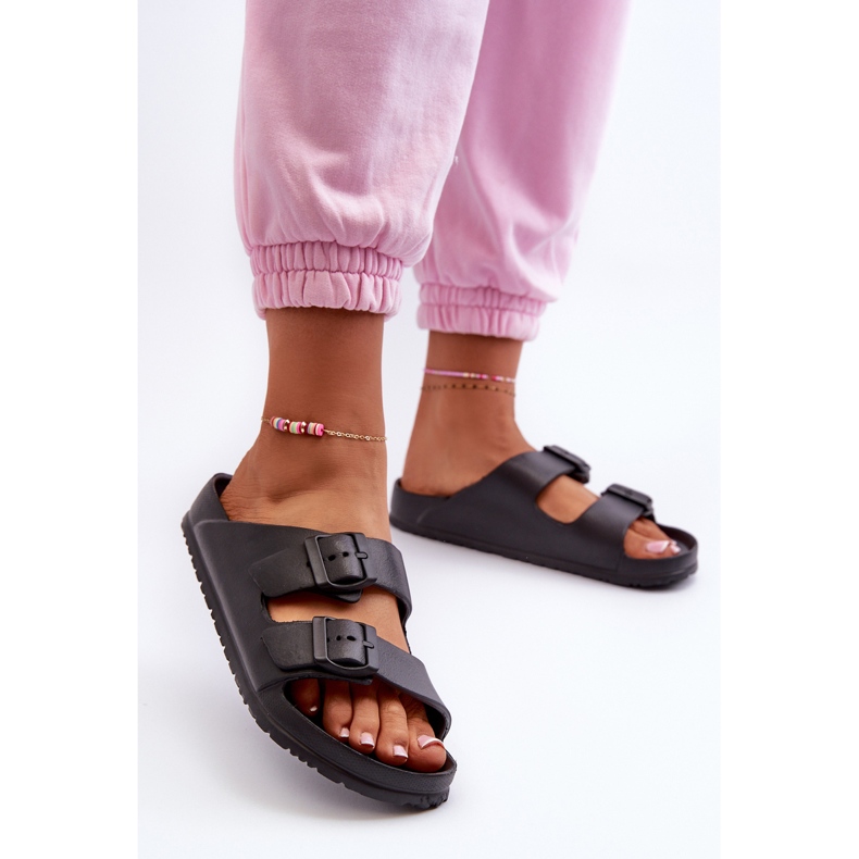 Tongs En Mousse Pour Femmes Avec Boucles Noir Luciene 2