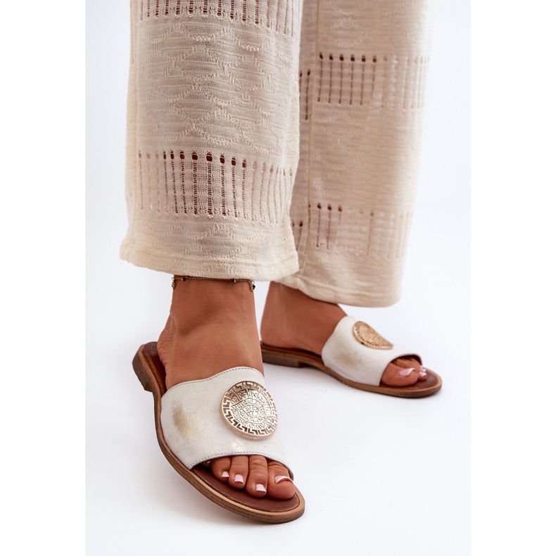 Zazoo Tongs 2938 en Cuir à Talon Plat avec Décoration Dorée, Brossées 2