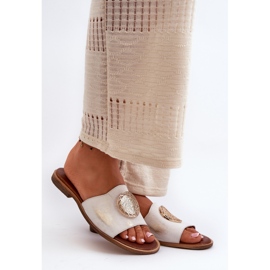 Zazoo Tongs 2938 en Cuir à Talon Plat avec Décoration Dorée, Brossées 1