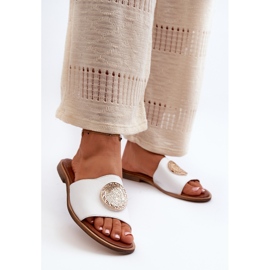 Zazoo 2938 tongs plates en cuir avec décoration, blanc 2