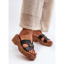 Zazoo 40412 tongs élégantes en cuir pour femmes avec décoration dorée, noir le noir 2