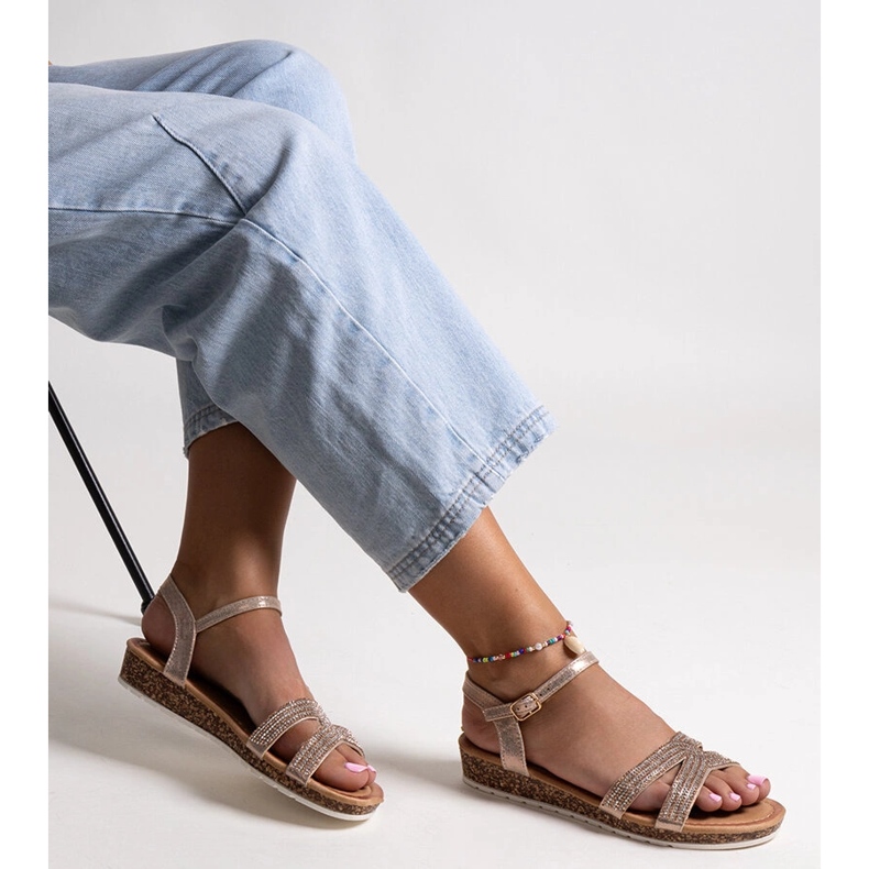 Sandales compensées basses Saila champagne doré 1