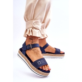 Sandales confortables à plateforme Big Star pour femmes LL274869 bleu marine 3