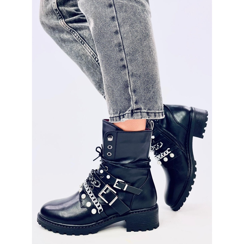 Bottes militaires avec chaîne Luba Noir 2