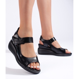 Sandales compensées noires confortables de Sergio Leone le noir 1