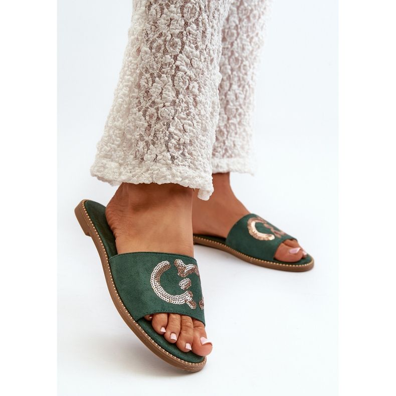 Tongs Plates Pour Femmes À Paillettes S.Barski KV27-052 Vert 2