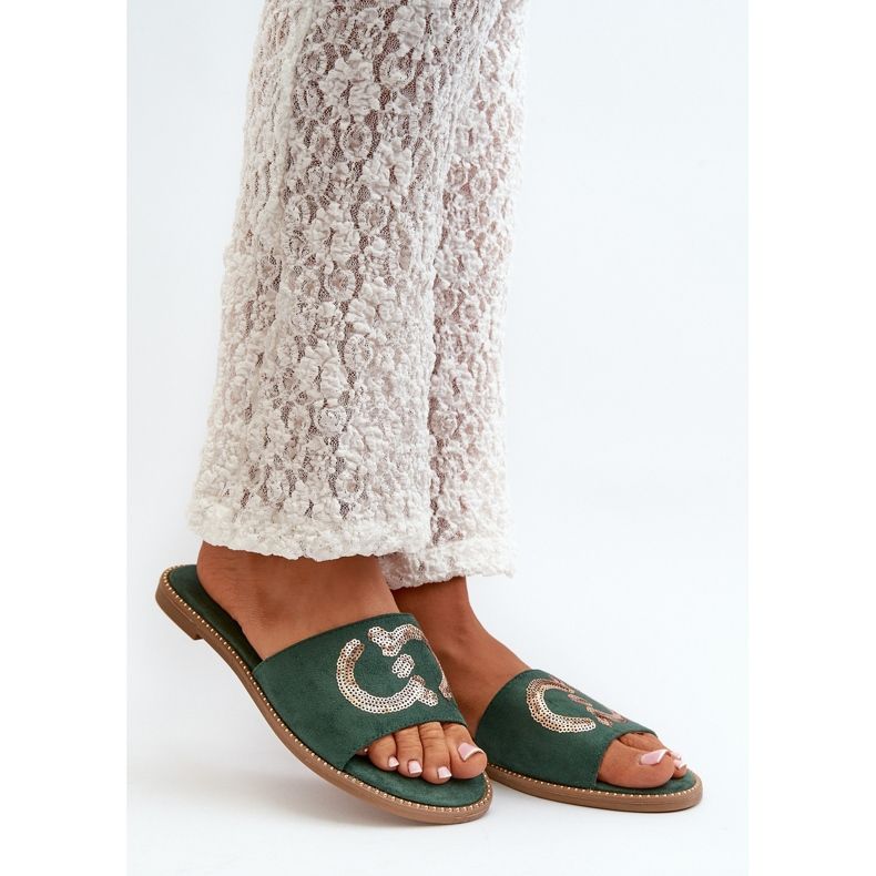 Tongs Plates Pour Femmes À Paillettes S.Barski KV27-052 Vert 1